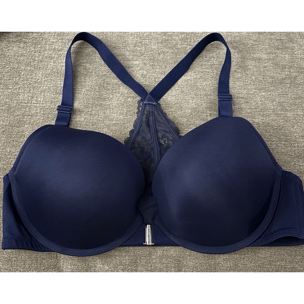 Cacique Boost Plunge Front Close Bra 40C Navy Blue
